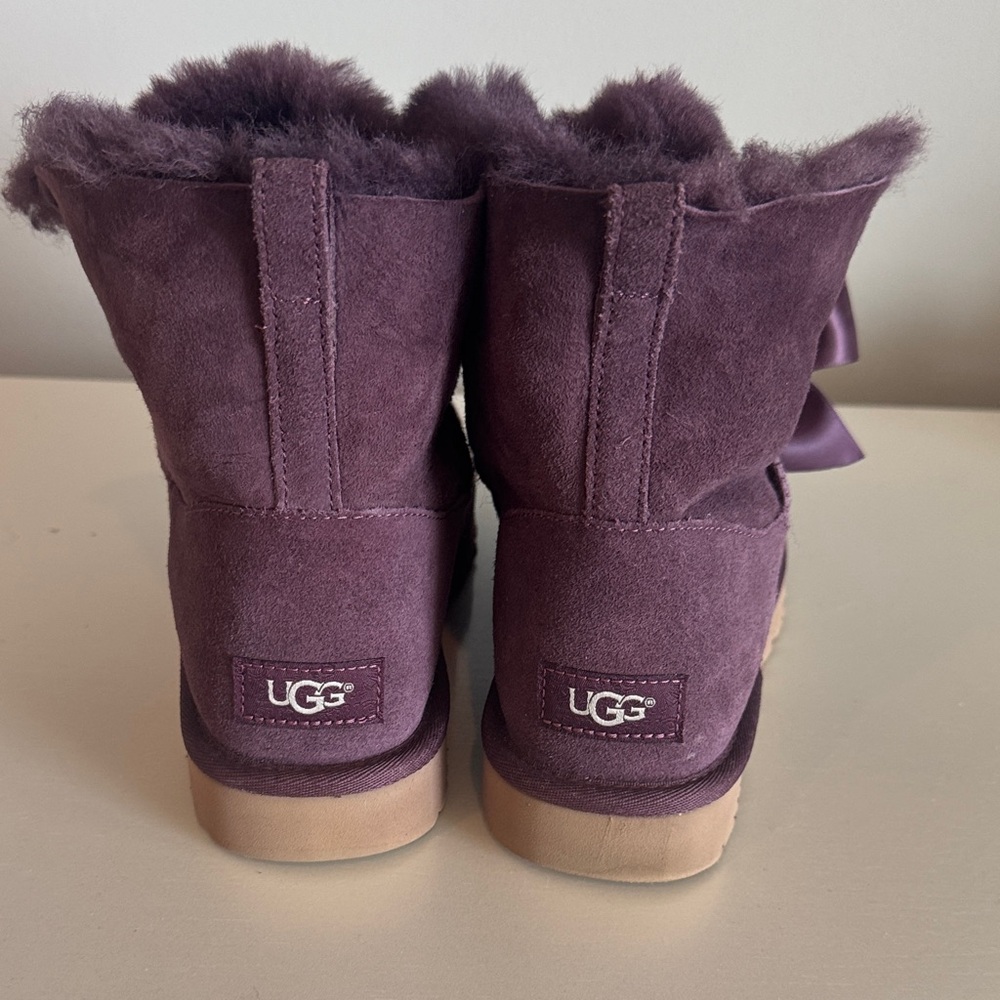 UGG Women's Ankle Boots in Plum with Satin Bow - Picture 2 of 10